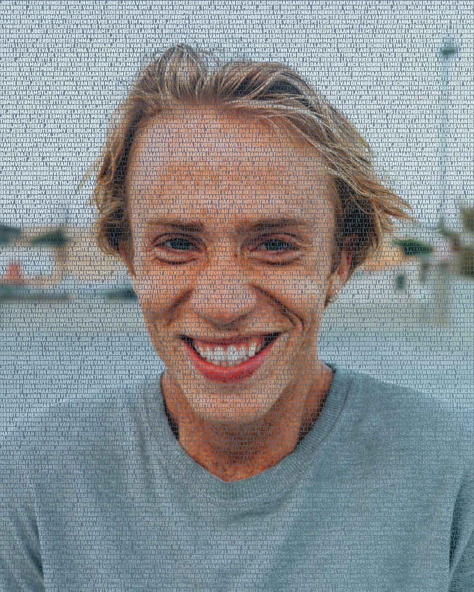 Gezicht van een bruidegom getekend met namen (Nederland)